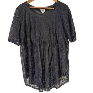Ivy Jane Black Lace Babydoll Top Womens Sz L Sheer Boho Cottagecore